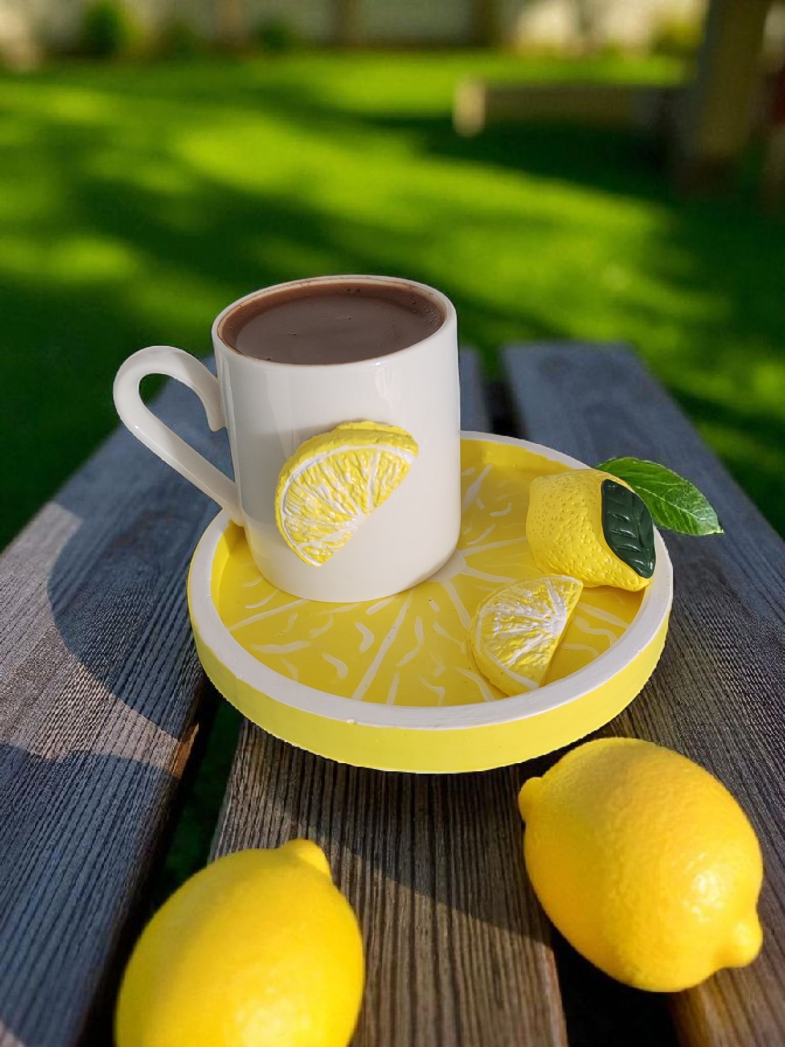 Limon Desenli El Yapımı Türk Kahvesi Fincan Takımı – 1 Kişilik - Görsel 2