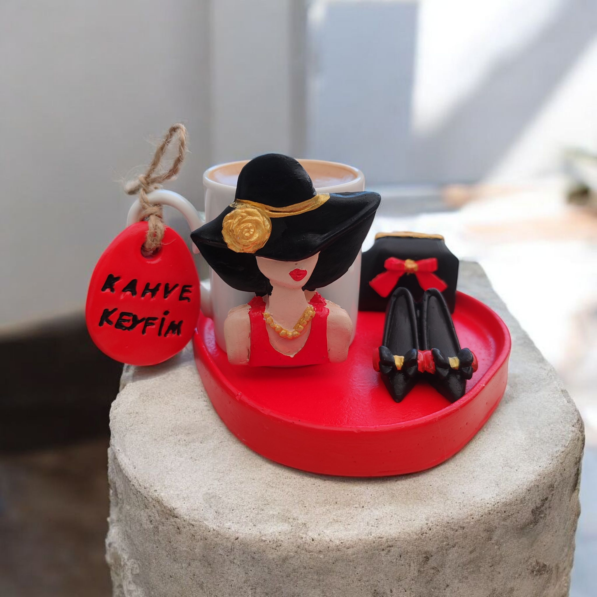 Zarafetin Kahve Hali – kırmızı aşkına (Taş Tozu Fincan Seti) 1 kişilik