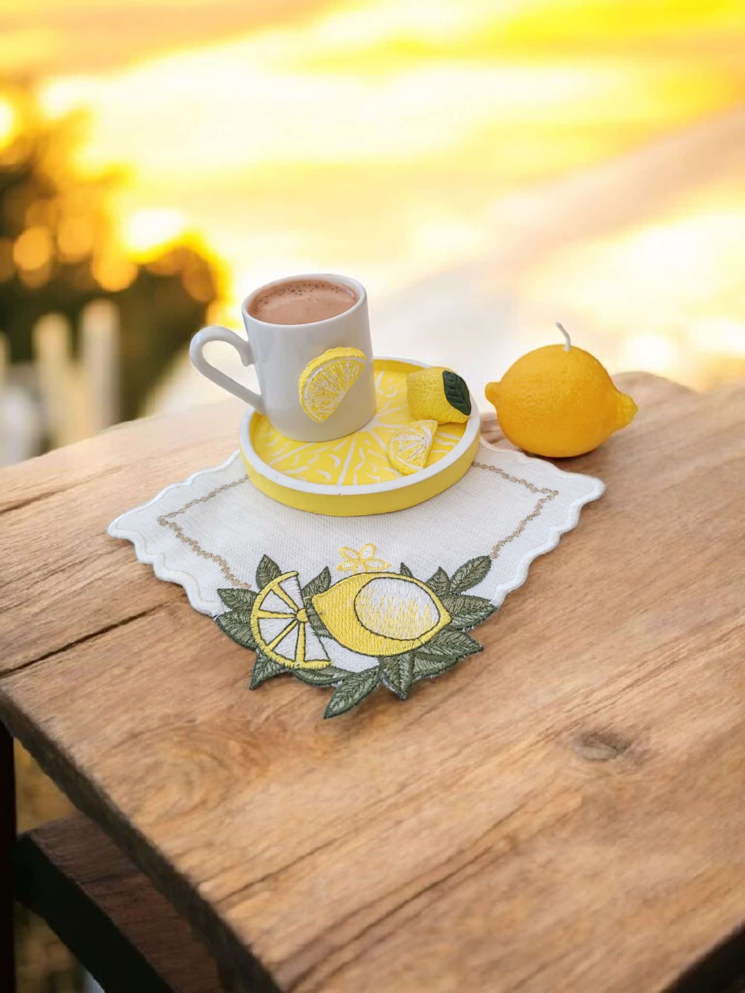 Etamin Peçeteli Limon Temalı Kahve Seti