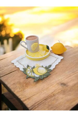 Alternative view of El Yapımı Etamin Peçete ve Limon Temalı Kahve Fincanı Sunum Seti