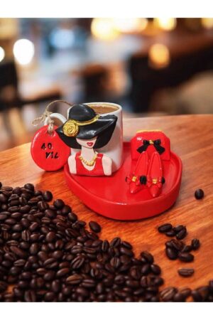 Şık Hanımefendi Temalı Fincanlı El Yapımı Kahve Sunum Seti ( Tek Kişilik )