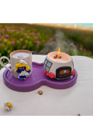 Şirine Temalı Taş Tozu Fincan & Kokulu Mum Seti 1 KİŞİLİK