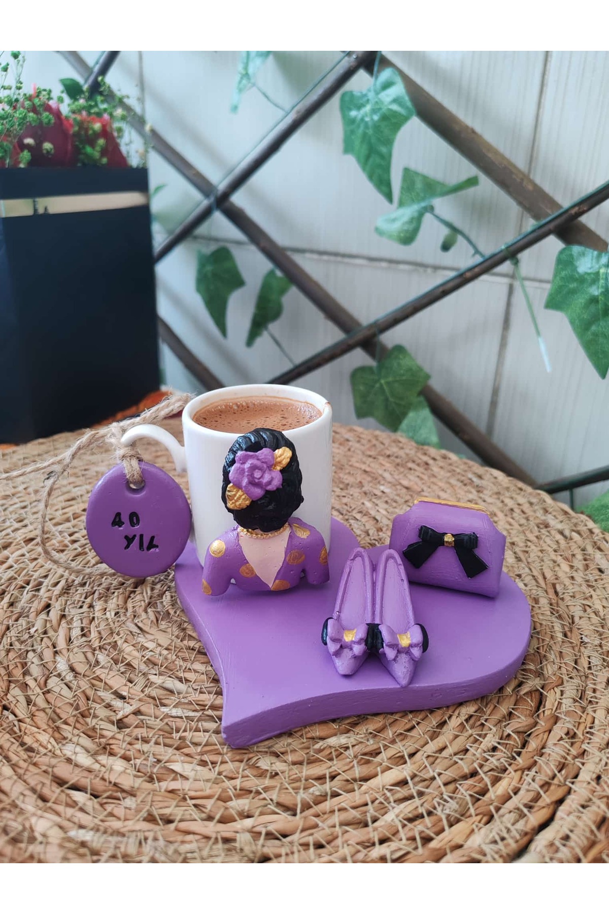 Mor Aşk El Yapımı Kahve Seti - 1 Kişilik