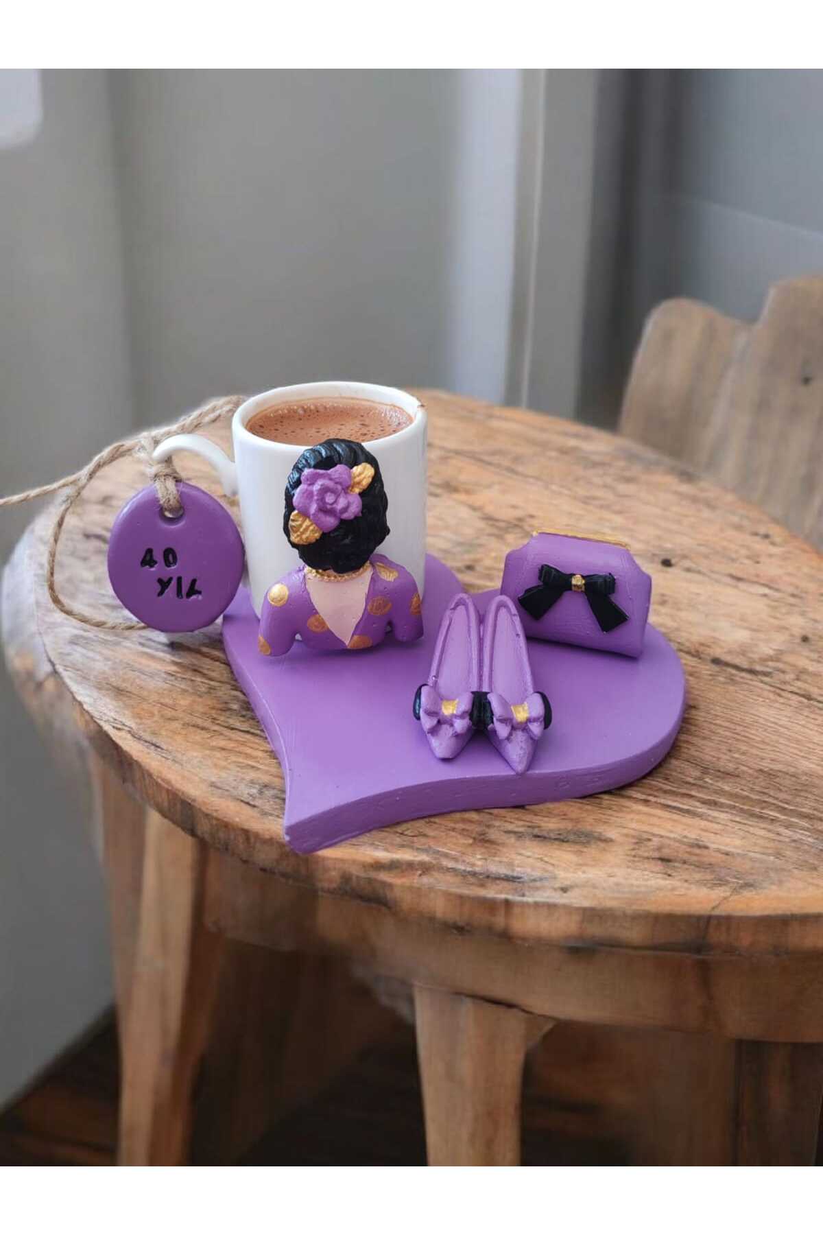 Mor Aşk El Yapımı Kahve Seti - 1 Kişilik - Görsel 2