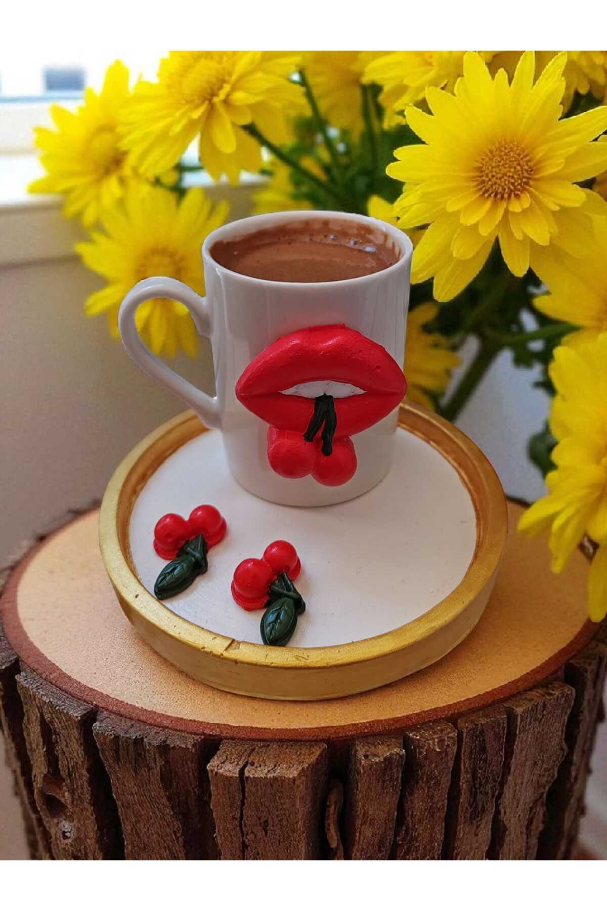Dudak & Kiraz Tasarımlı Kahve Fincanı - Fincan Takımı & Dekoratif Kahve Seti