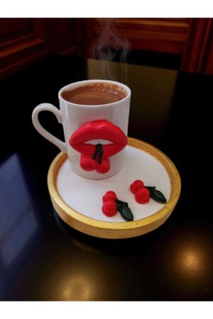 Alternative view of Dudak & Kiraz Tasarımlı Kahve Fincanı - Fincan Takımı & Dekoratif Kahve Seti