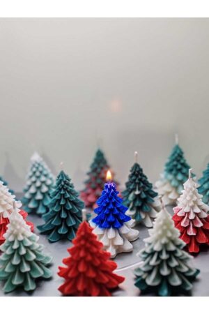 Alternative view of 5'li El Yapımı Çok Renkli Çam Ağacı Mum Seti – Dekoratif Yılbaşı Mumu