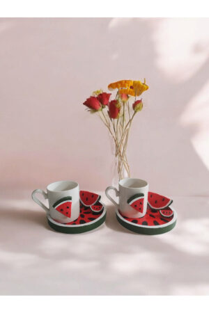 Alternative view of Summer Sips – Karpuz Kahve Seti - karpuz tasarımlı türk kahvesi fincanı