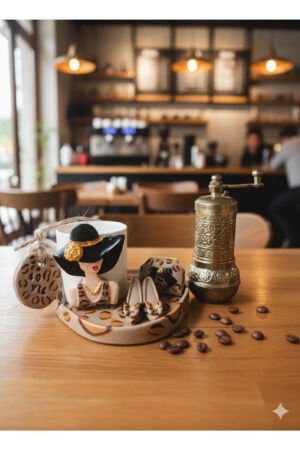 Leopar fincan ve El Kahve Öğütücü Seti 1 kişilik