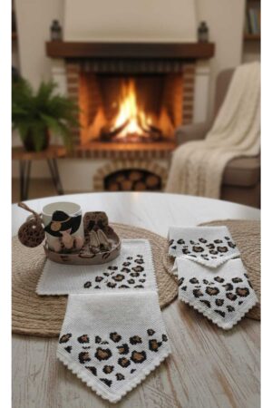 Alternative view of 🐆 Etamin Peçeteli Leopar Desenli El Yapımı Kahve Seti (Tek Kişilik)