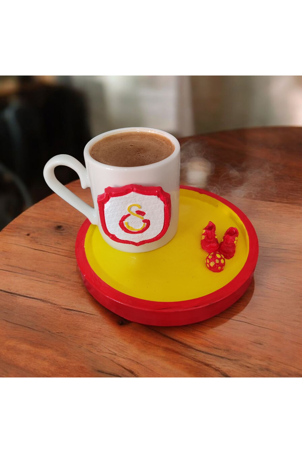 Şampiyon Temalı Taş Tozundan üretilmiş 1 kişilik Türk kahvesi seti - Görsel 2